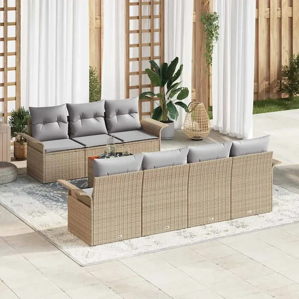 Ensemble de canapé de jardin avec coussin 8 pcs Beige polyrotin