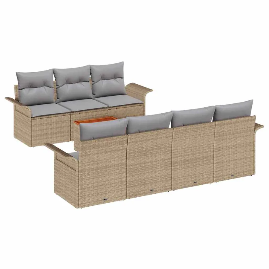 Ensemble de canapé de jardin avec coussin 8 pcs Beige polyrotin - 2