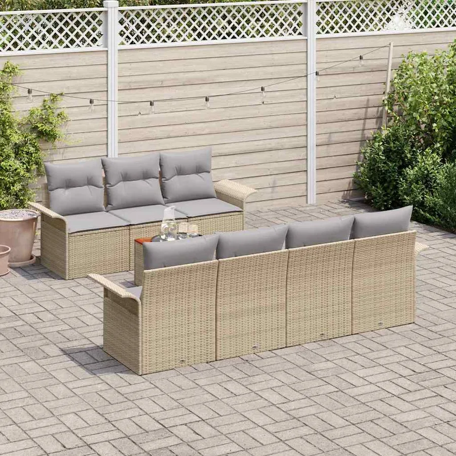 Ensemble de canapé de jardin avec coussin 8 pcs Beige polyrotin - 3