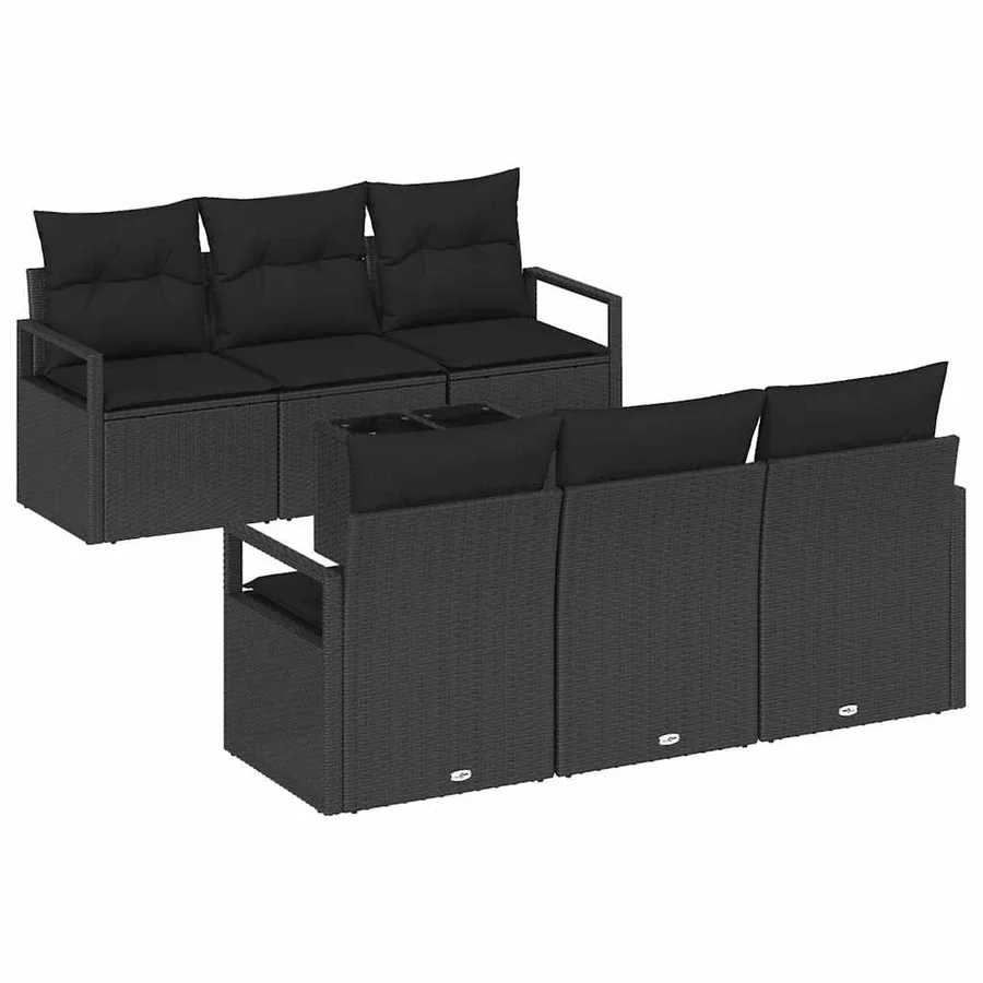 Ensemble de canapé de jardin avec coussin 7 pcs Noir polyrotin - 2