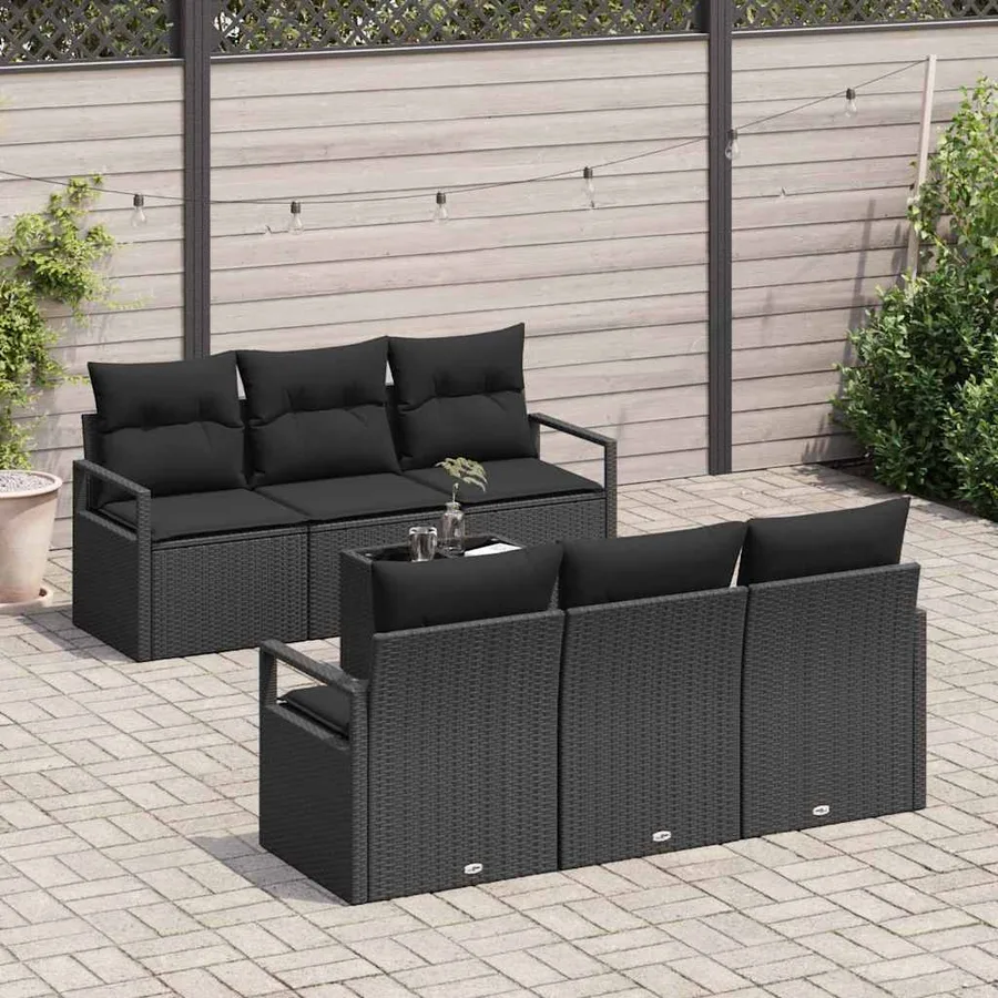 Ensemble de canapé de jardin avec coussin 7 pcs Noir polyrotin - 3