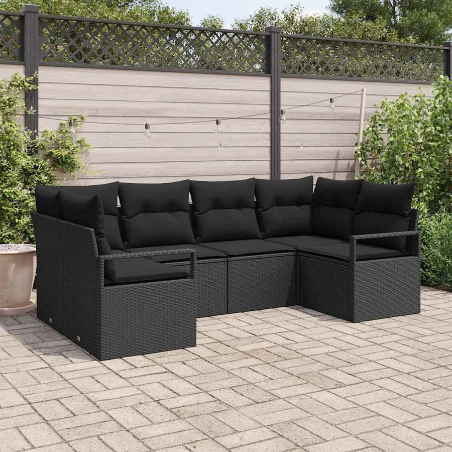 Ensemble de canapé de jardin avec coussin 6 pcs Noir polyrotin