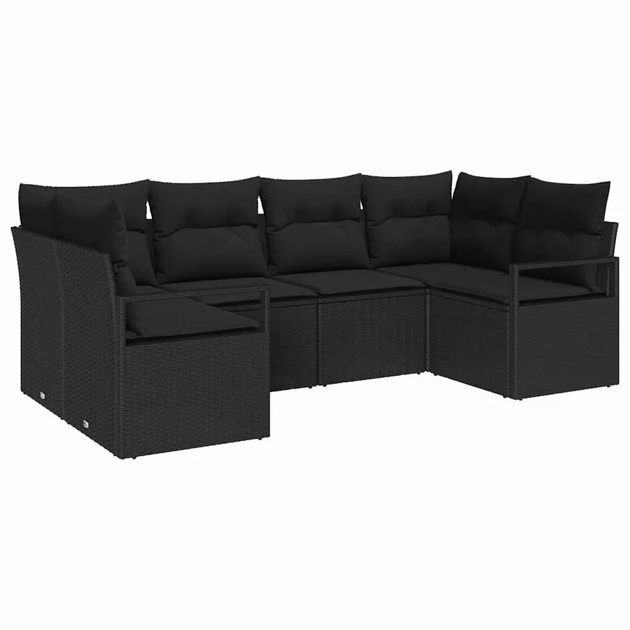 Ensemble de canapé de jardin avec coussin 6 pcs Noir polyrotin - 2