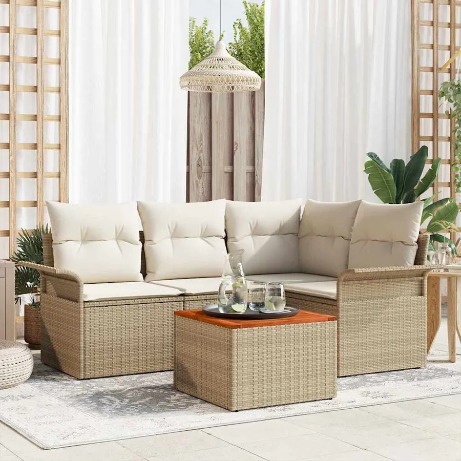 Ensemble de canapé de jardin 5 pcs Beige et crème polyrotin