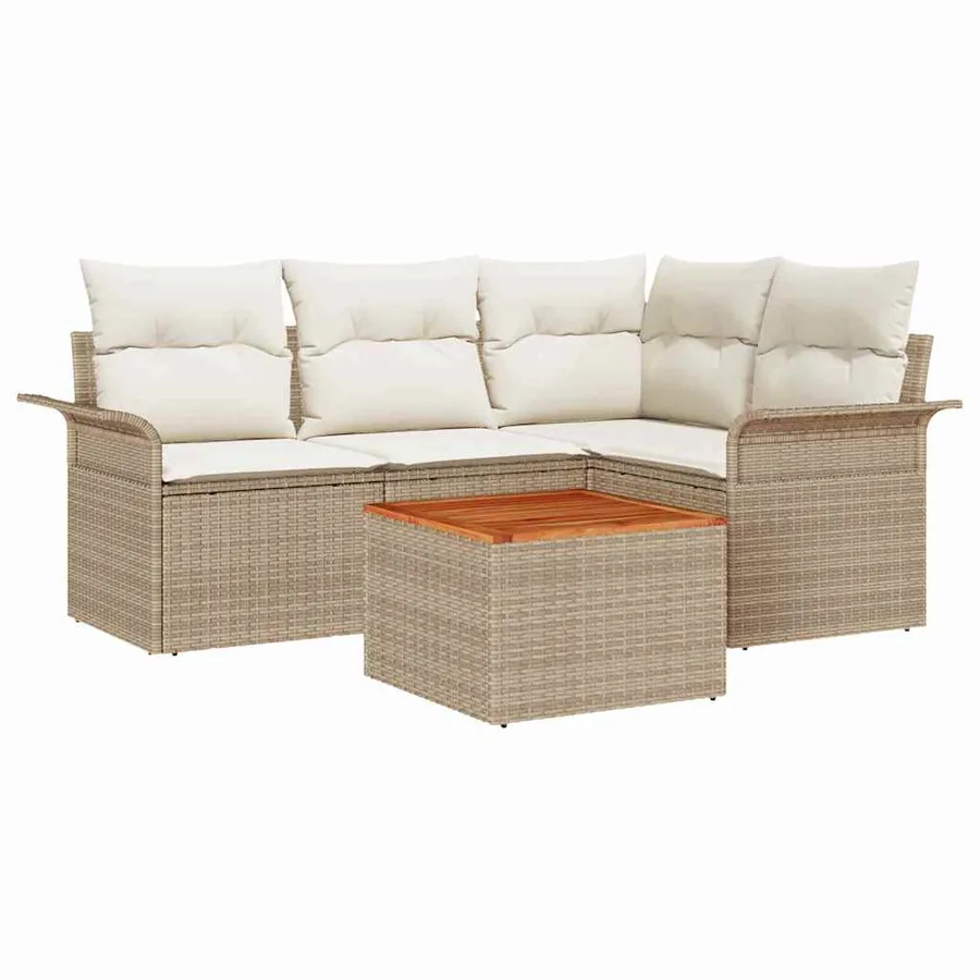 Ensemble de canapé de jardin 5 pcs Beige et crème polyrotin - 2