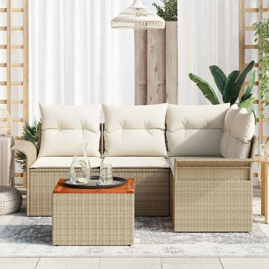 Ensemble de canapé de jardin 5 pcs Beige et crème polyrotin - 3