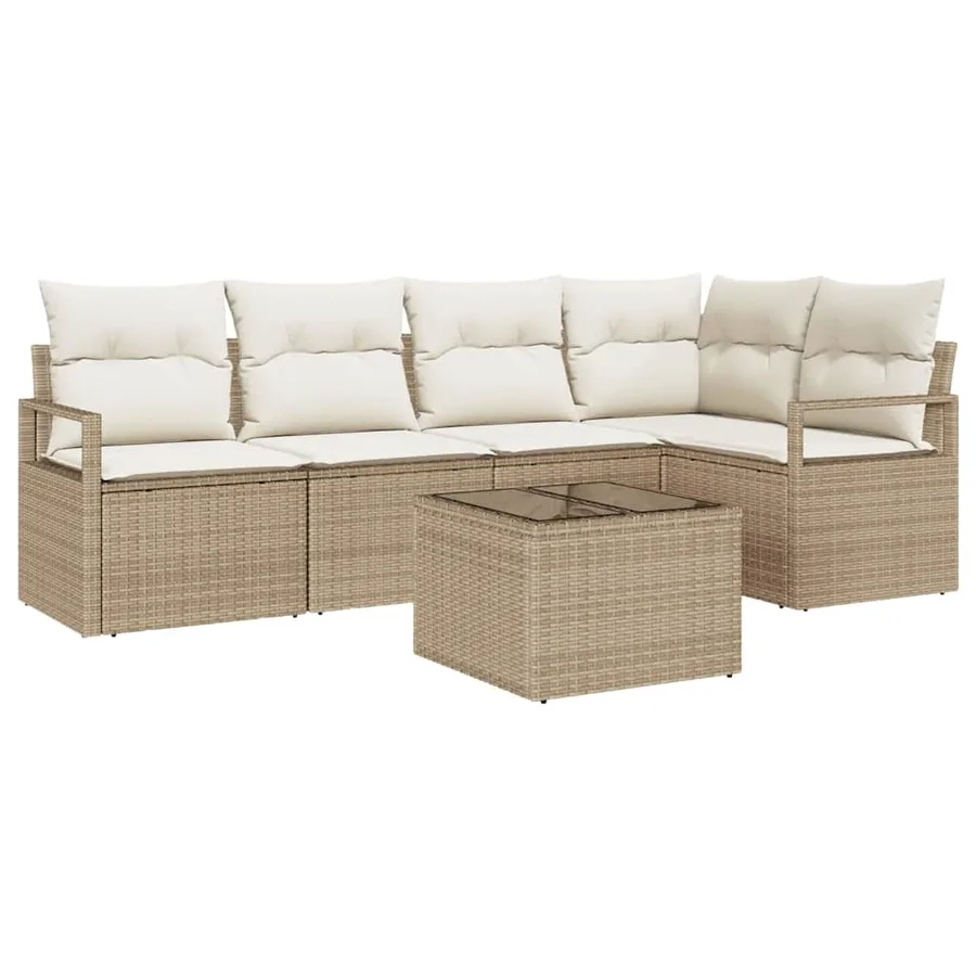 Ensemble de canapé de jardin 6 pcs Beige et crème polyrotin - 2