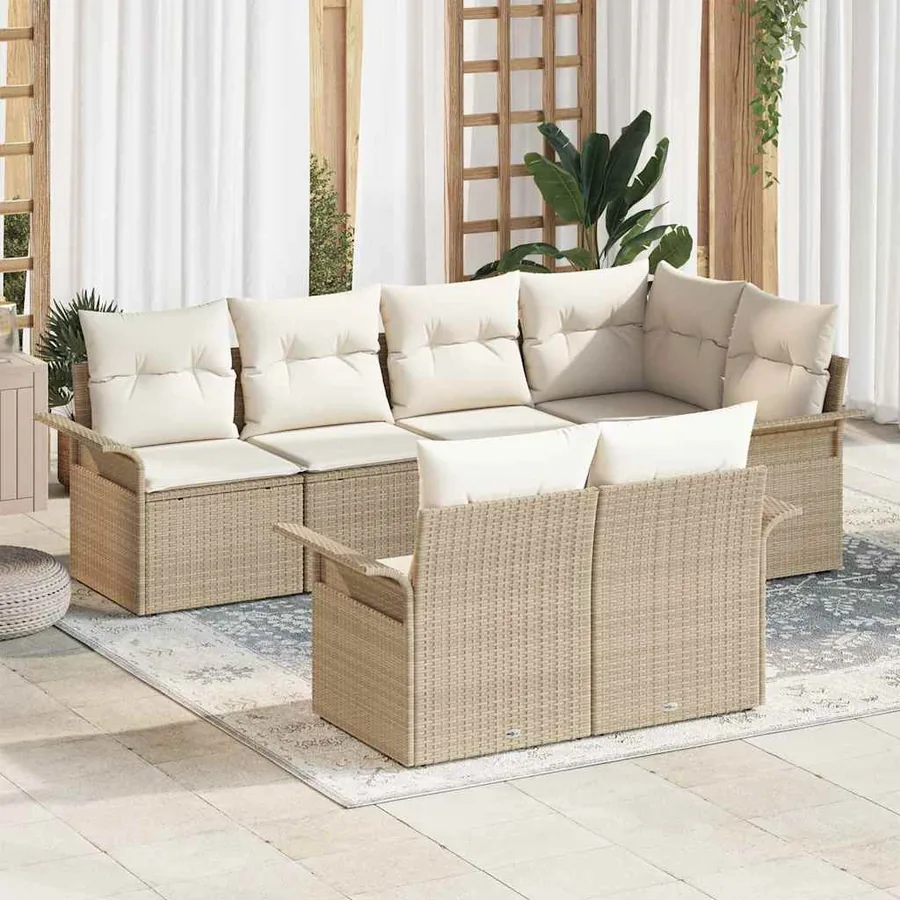 Ensemble de canapé de jardin 7 pcs Beige Poly rotin
