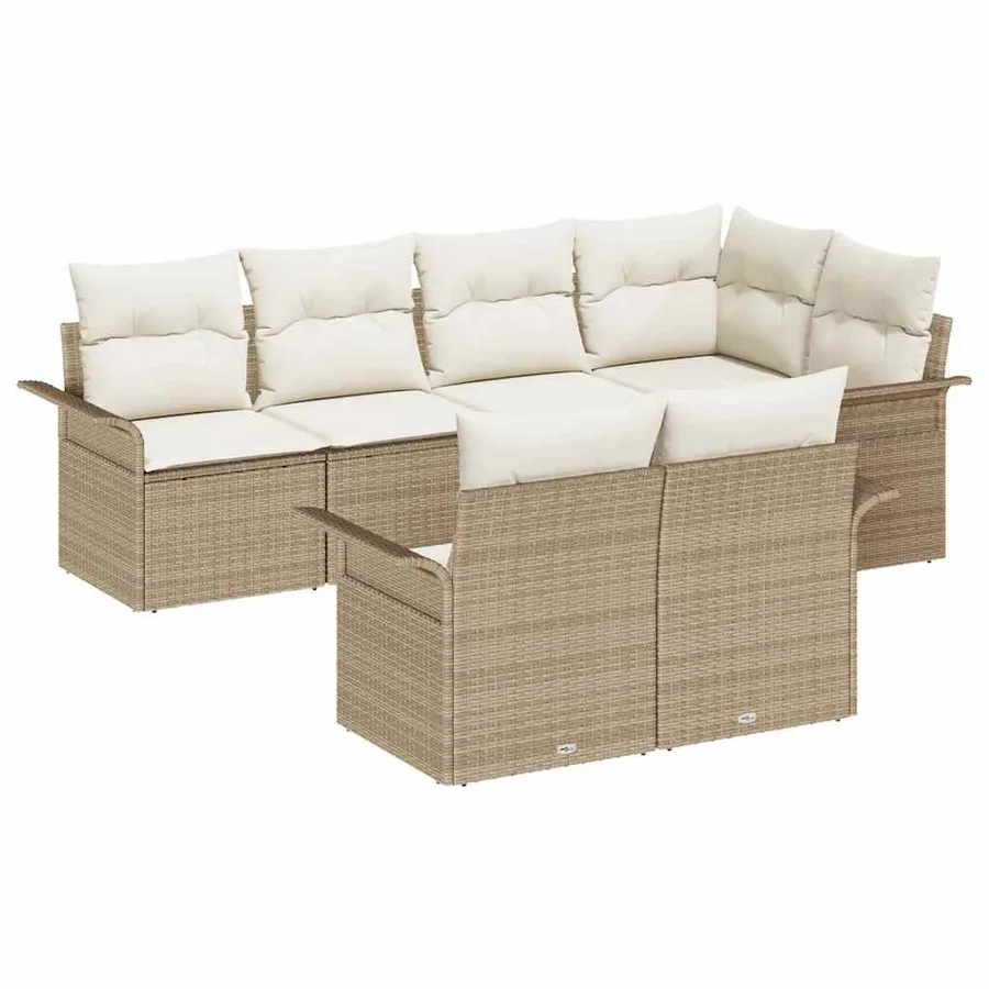 Ensemble de canapé de jardin 7 pcs Beige Poly rotin - 2