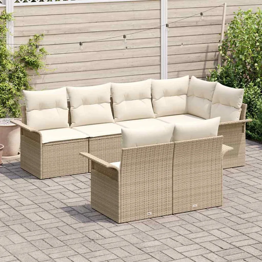 Ensemble de canapé de jardin 7 pcs Beige Poly rotin - 3