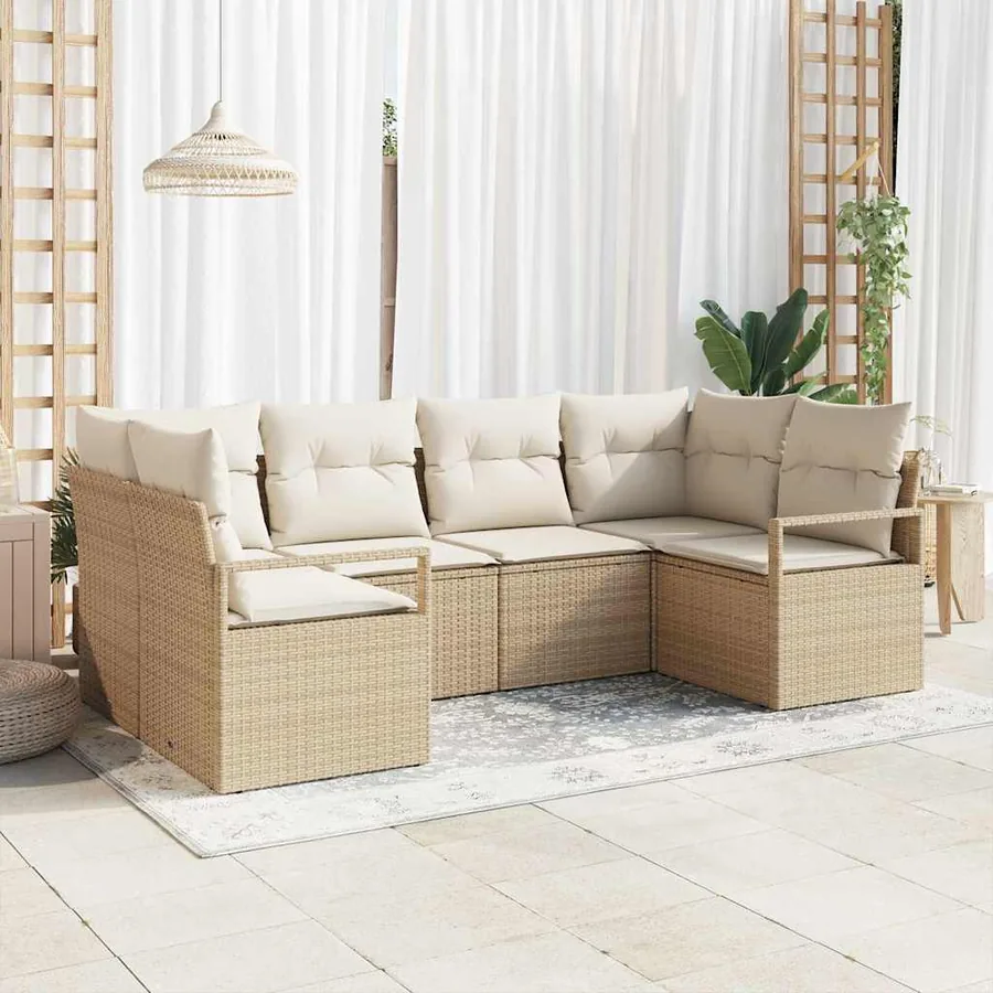 Ensemble de canapé de jardin 6 pcs Beige et blanc polyrotin