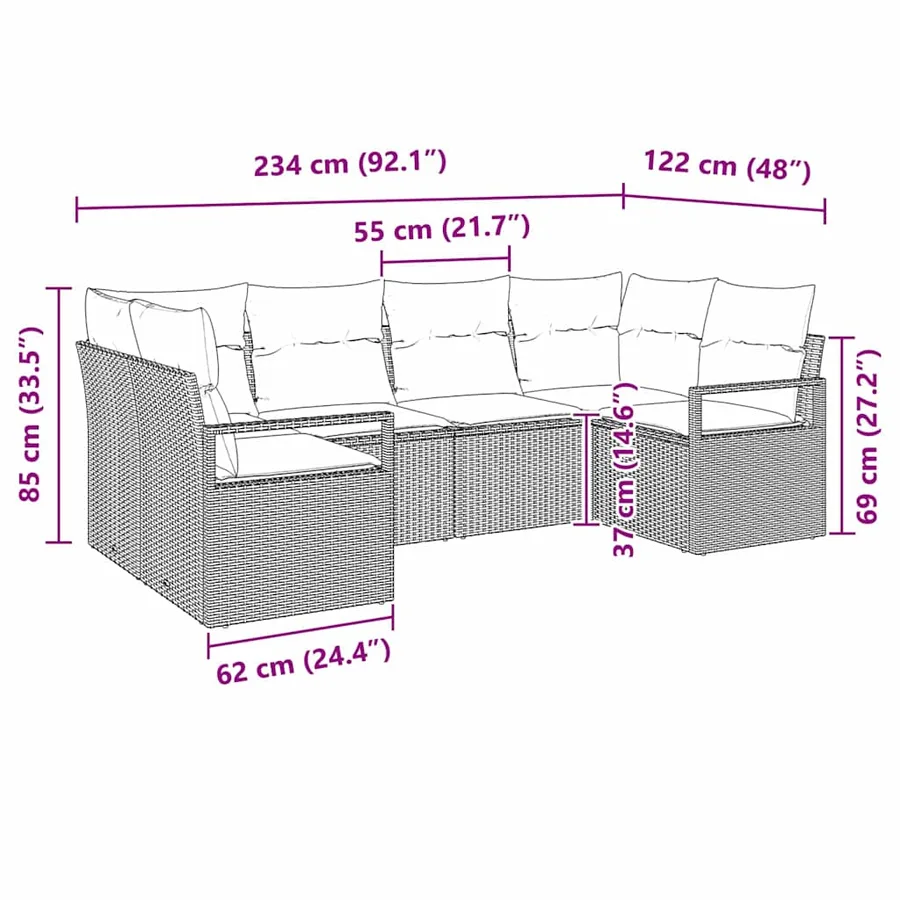 Ensemble de canapé de jardin 6 pcs Beige et blanc polyrotin - 12