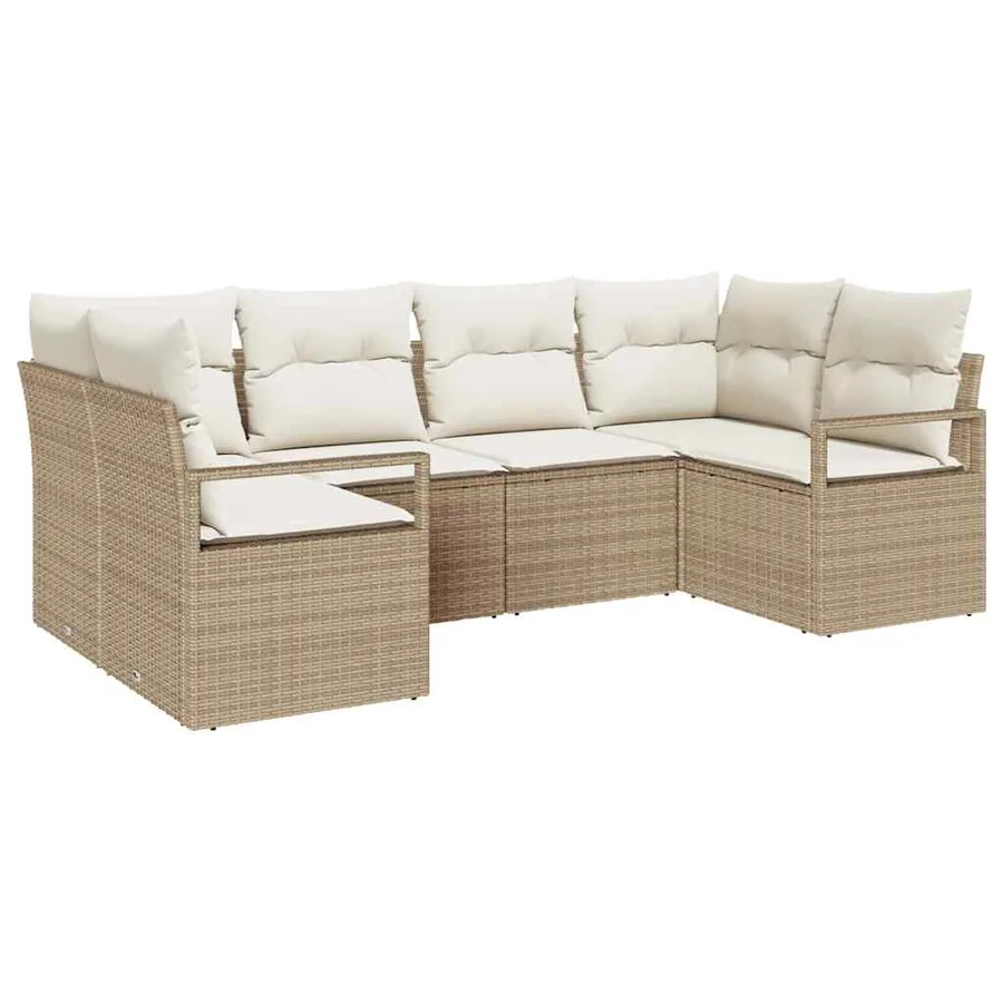 Ensemble de canapé de jardin 6 pcs Beige et blanc polyrotin - 2