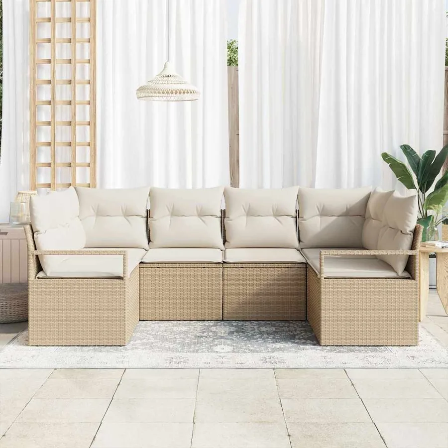 Ensemble de canapé de jardin 6 pcs Beige et blanc polyrotin - 3
