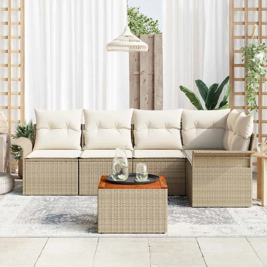 Ensemble de canapé de jardin 6 pcs Beige et crème polyrotin - 3