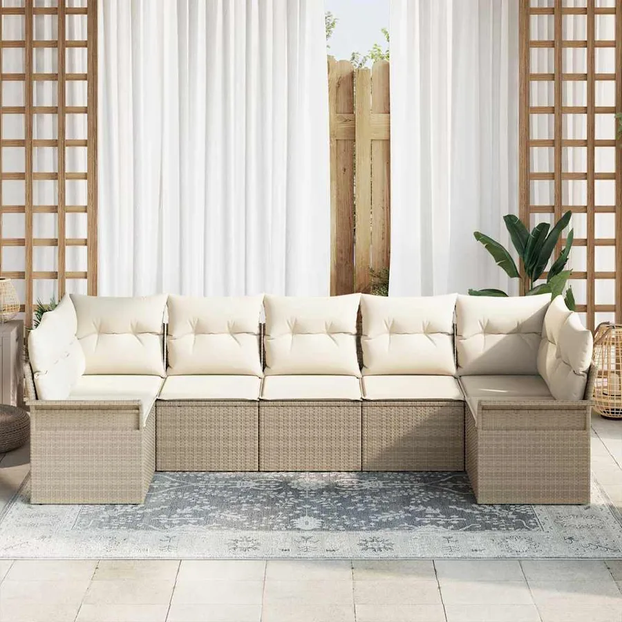 Ensemble de canapé de jardin 7 pcs Beige Poly rotin - 3
