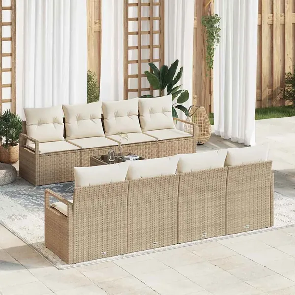 Ensemble de canapé de jardin 9 pcs Beige et crème polyrotin