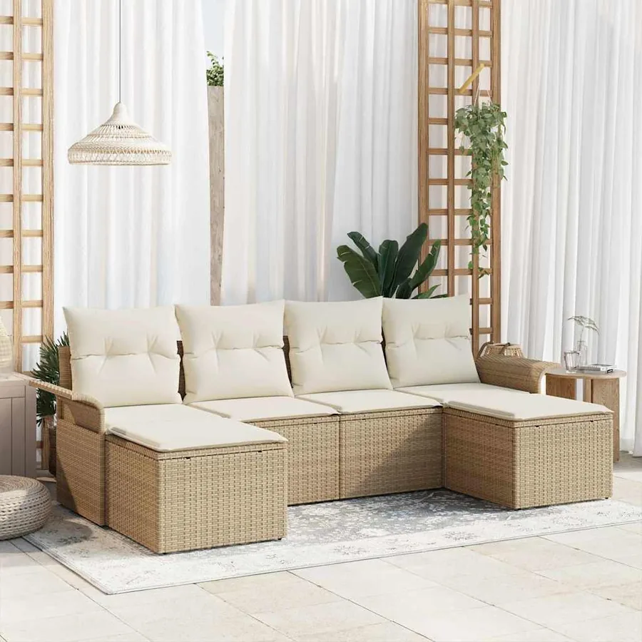 Ensemble de canapé de jardin 6 pcs Beige polyrotin