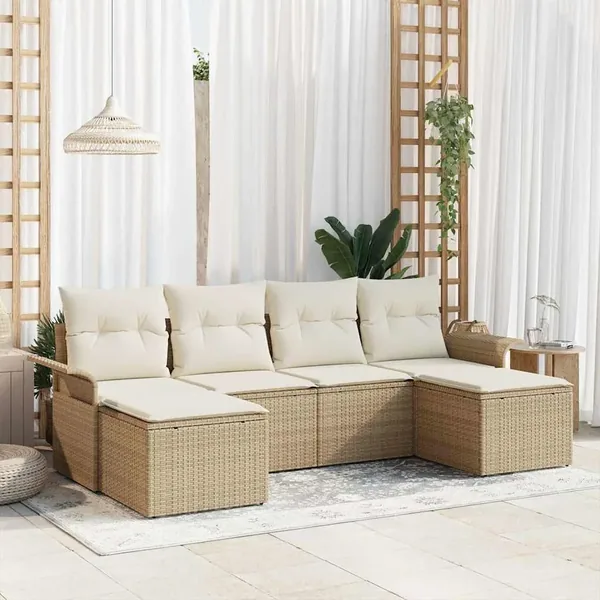 Ensemble de canapé de jardin 6 pcs Beige polyrotin
