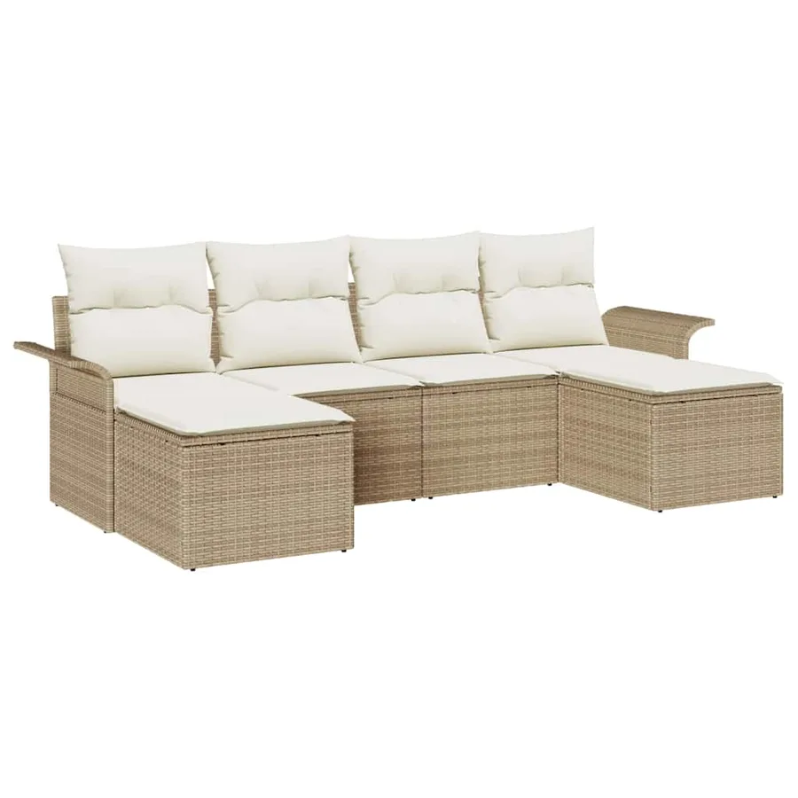 Ensemble de canapé de jardin 6 pcs Beige polyrotin - 2