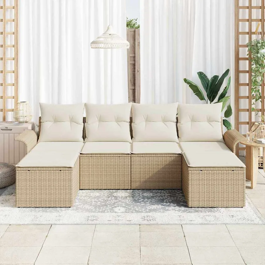 Ensemble de canapé de jardin 6 pcs Beige polyrotin - 3