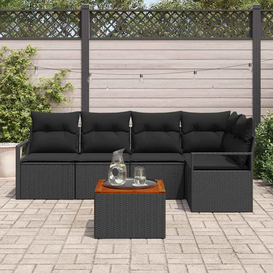 Ensemble de canapé de jardin avec stockage 6 pcs Noir polyrotin - 3