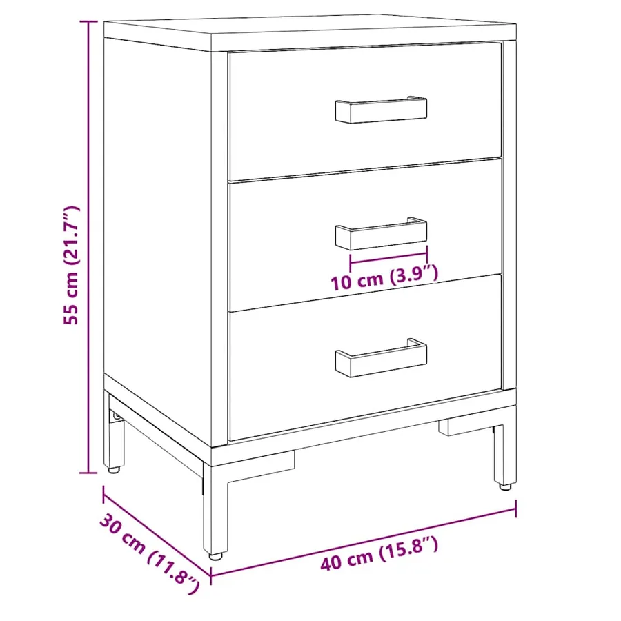 Table de chevet Noir 40x30x55 cm Bois de pin massif - 11
