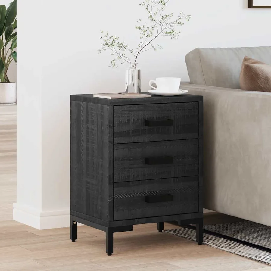 Table de chevet Noir 40x30x55 cm Bois de pin massif - 3