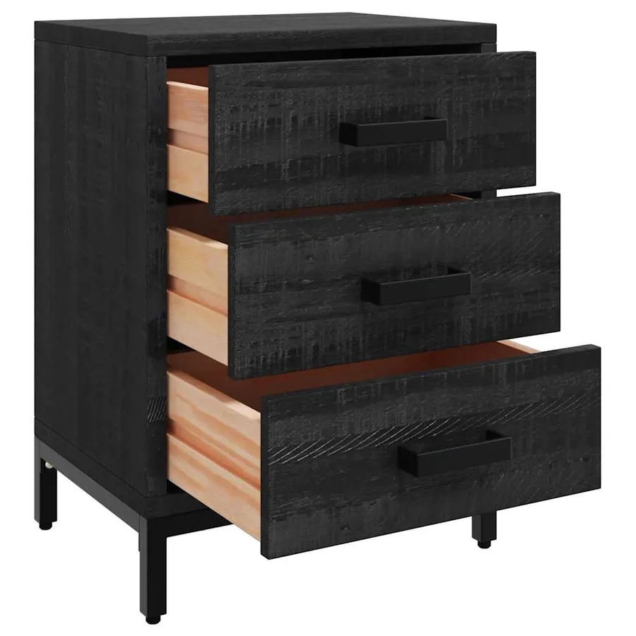 Table de chevet Noir 40x30x55 cm Bois de pin massif - 4