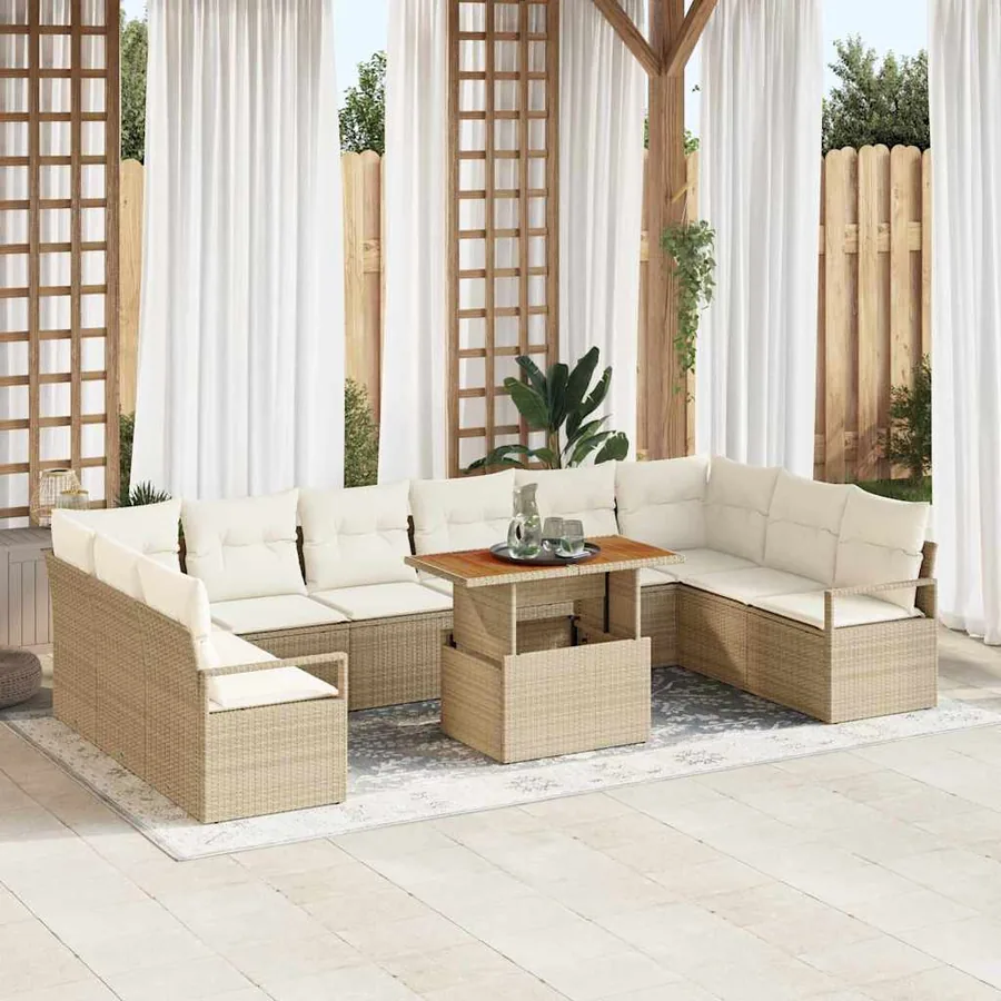 Ensemble de canapé de jardin 11 pcs Beige Poly rotin
