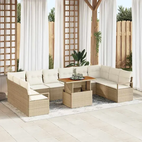 Ensemble de canapé de jardin 11 pcs Beige Poly rotin