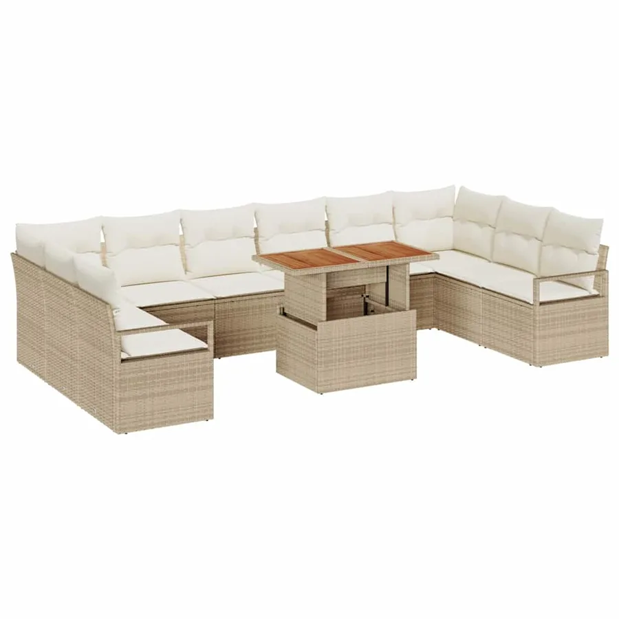 Ensemble de canapé de jardin 11 pcs Beige Poly rotin - 2