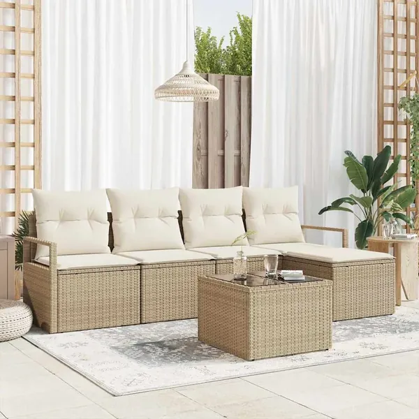 Ensemble de Canapés avec coussin 6 pcs Beige et crème polyrotin