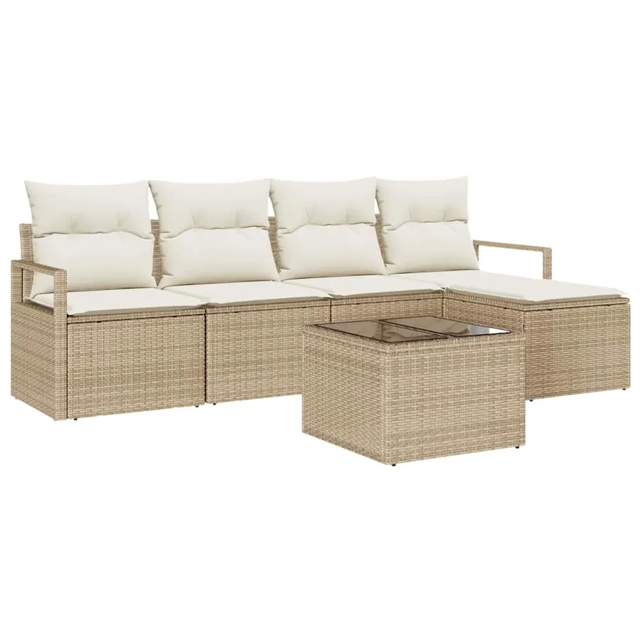 Ensemble de Canapés avec coussin 6 pcs Beige et crème polyrotin - 2