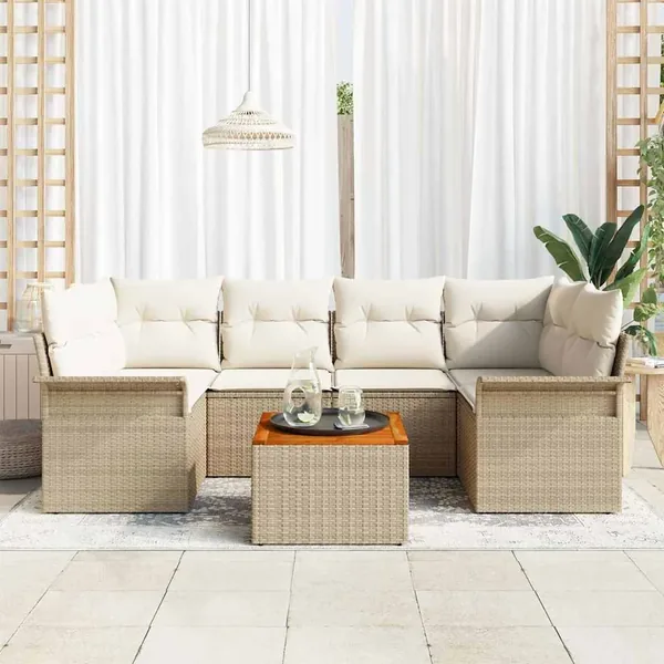 Ensemble de canapé de jardin 7 pcs Beige et crème polyrotin