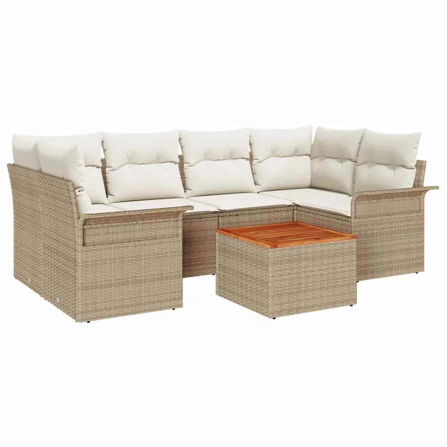 Ensemble de canapé de jardin 7 pcs Beige et crème polyrotin - 2