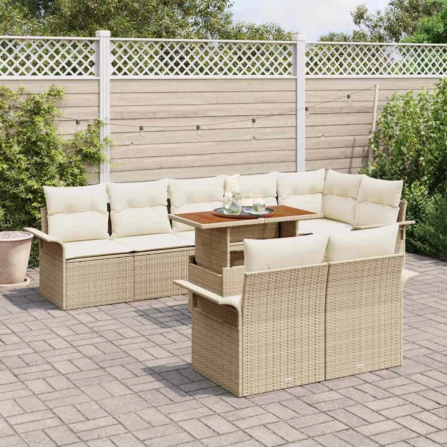 Ensemble de canapé de jardin 9 pcs Beige Poly rotin - 3