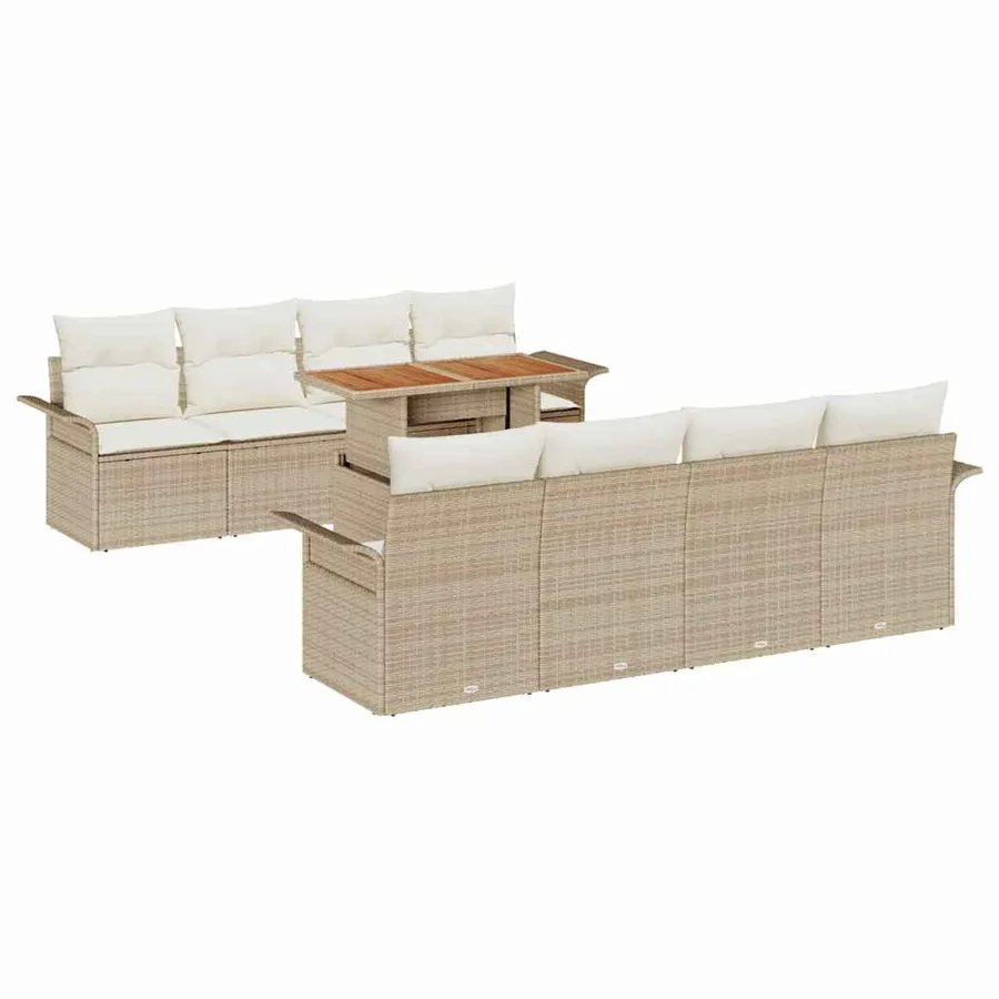 Ensemble de canapé de jardin 9 pcs Beige Poly rotin - 2