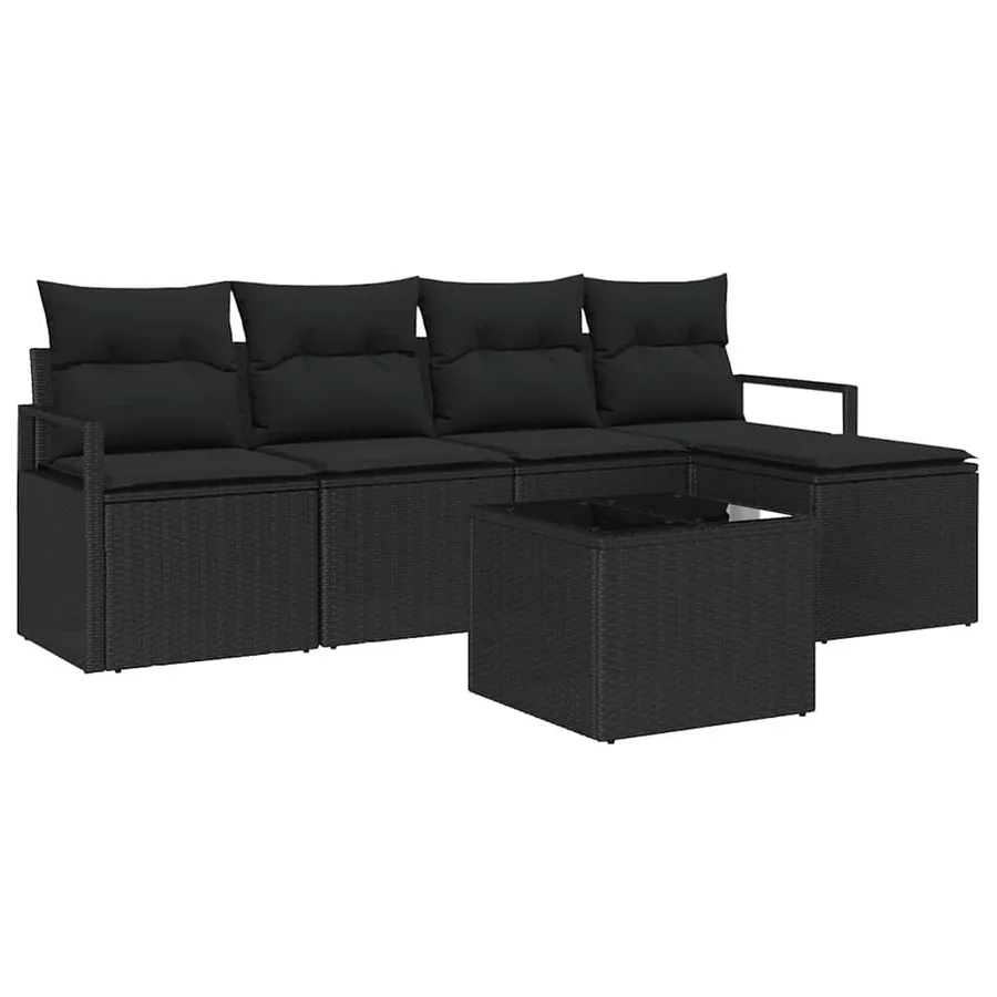 Ensemble de Canapés avec coussin 6 pcs Noir polyrotin - 2