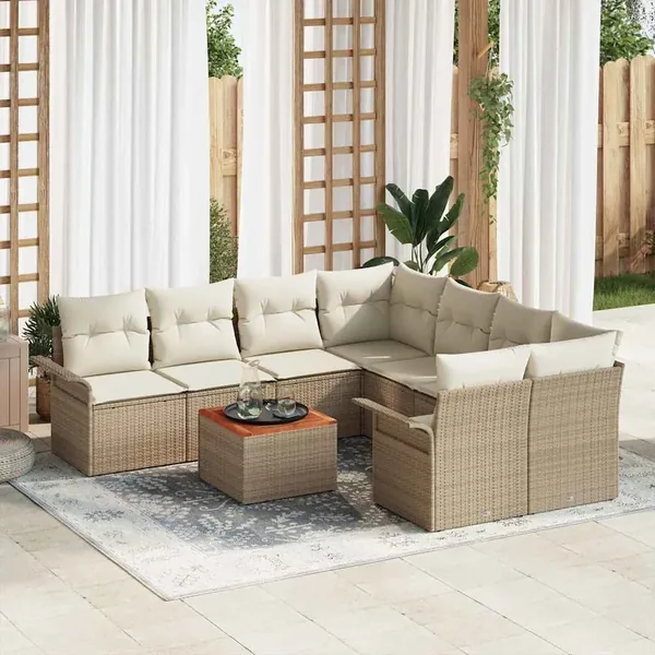 Ensemble de canapé de jardin 9 pcs Beige et crème polyrotin