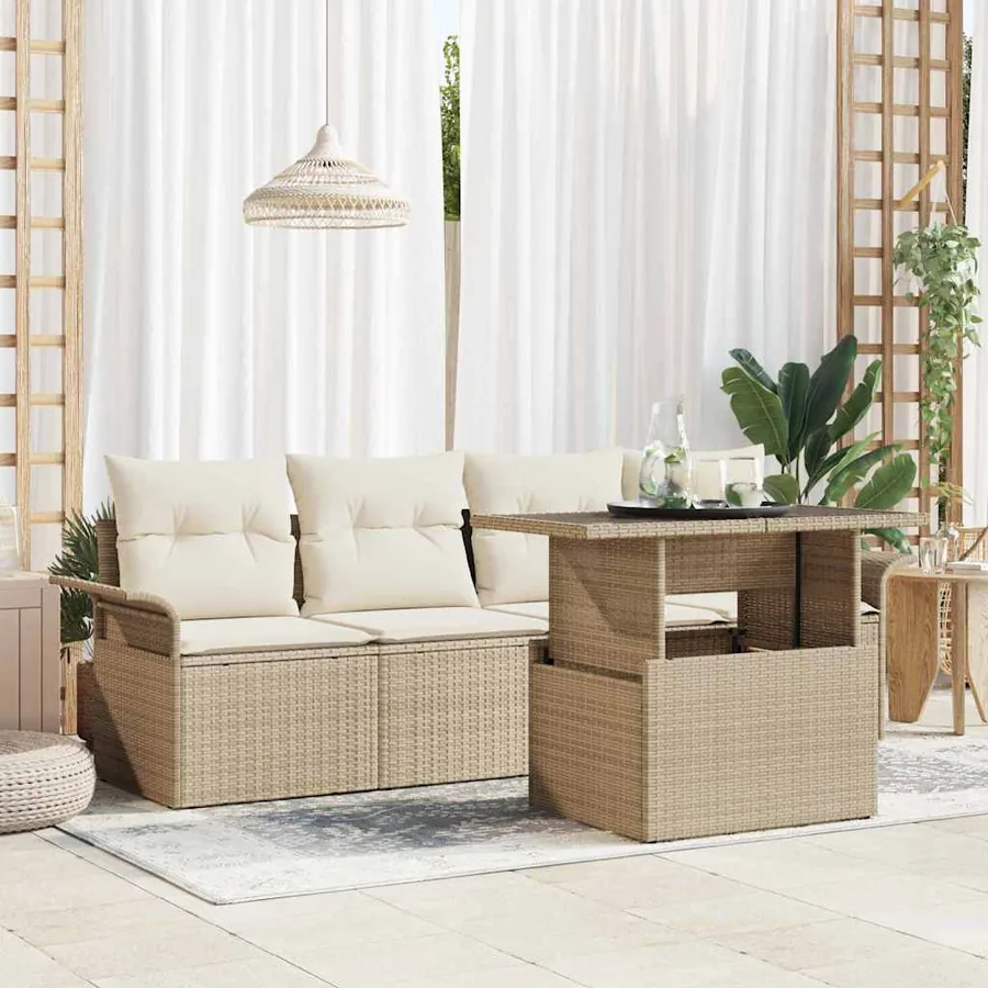 Ensemble de canapé de jardin 5 pcs Beige Poly Rattan