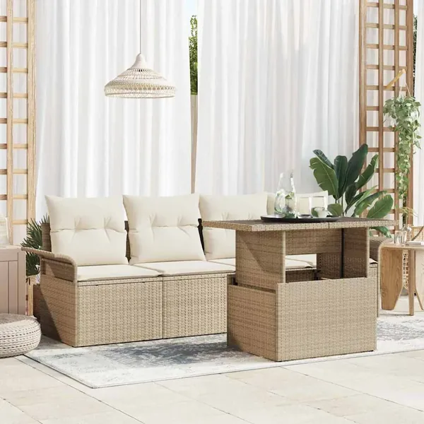 Ensemble de canapé de jardin 5 pcs Beige Poly Rattan