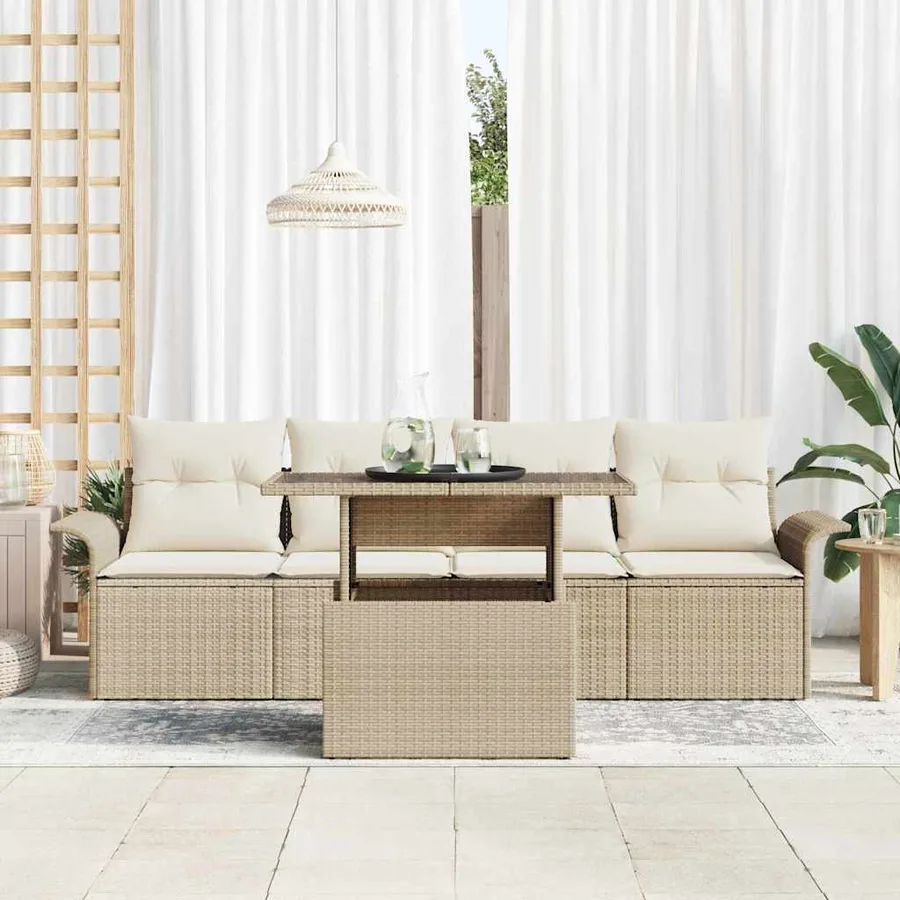 Ensemble de canapé de jardin 5 pcs Beige Poly Rattan - 3