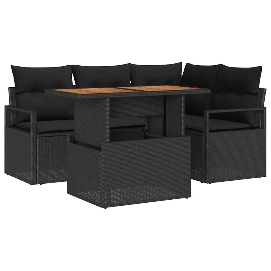 Ensemble de canapé de jardin 5 pcs Noir Poly rotin - 2