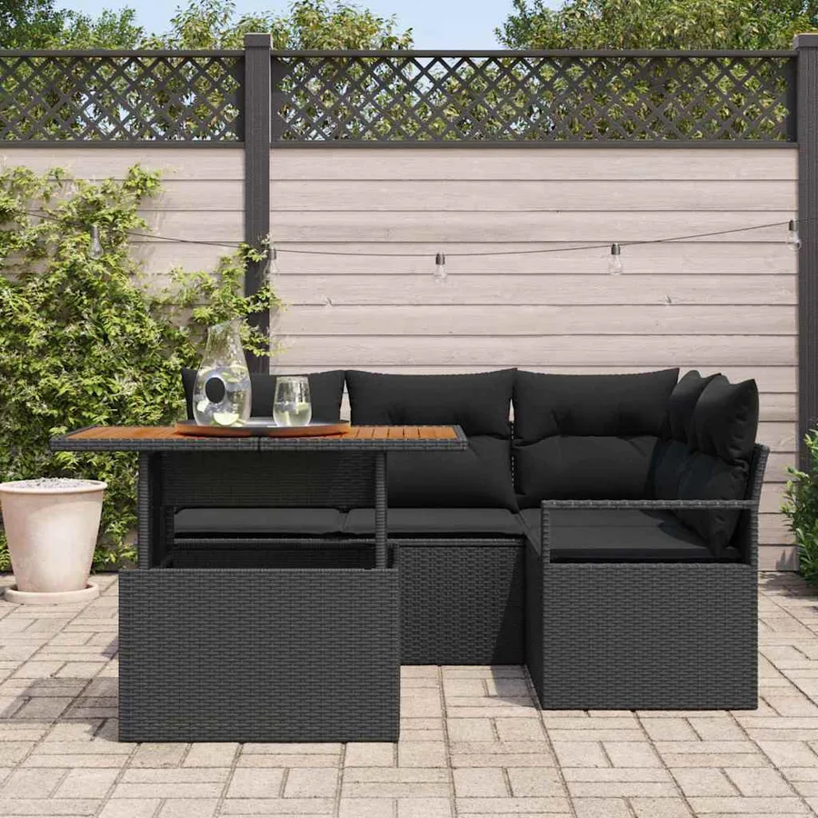 Ensemble de canapé de jardin 5 pcs Noir Poly rotin - 3