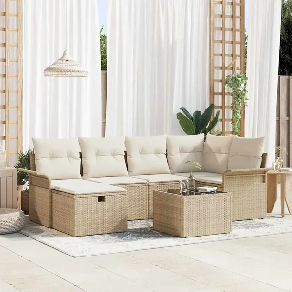 Ensemble de canapé de jardin avec coussin 7 pcs Poly rotin