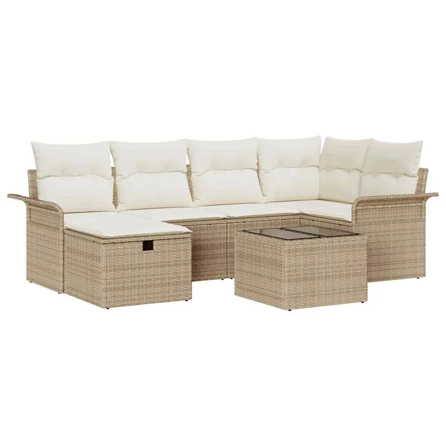 Ensemble de canapé de jardin avec coussin 7 pcs Poly rotin - 2