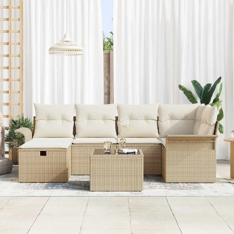 Ensemble de canapé de jardin avec coussin 7 pcs Poly rotin - 3