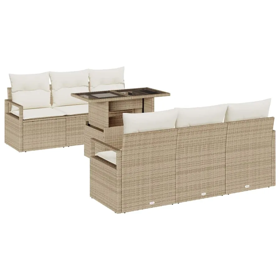 Ensemble de canapé de jardin 7 pcs Beige Poly rotin - 2
