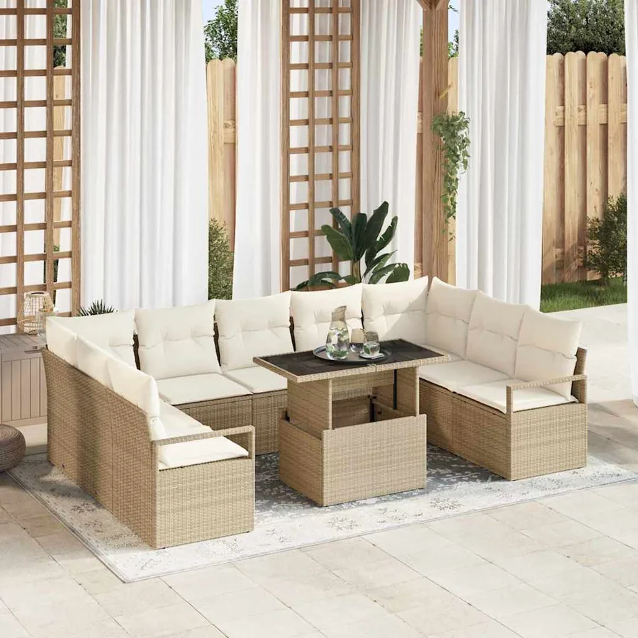 Ensemble de canapé de jardin 10 pcs Beige Poly rotin